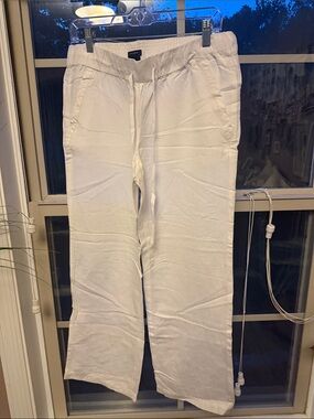 Ann Taylor White Linen-Blend Elastic Waist Pants
